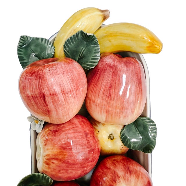Ceramic 1990s Italian Glazed Ceramic Apples & Bananas Basket Topiary Centerpiece for Gumps San Francisco For Sale - Image 7 of 10