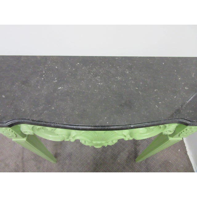 Glass 1990s Mid-Century Hand Painted Apple Green Italian Console With Mirror - 2 Pieces For Sale - Image 7 of 8