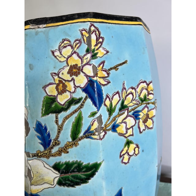 Large Japonist Ceramic Garden Stool attributed to the Longwy School, France, Late 19th Century For Sale - Image 6 of 17