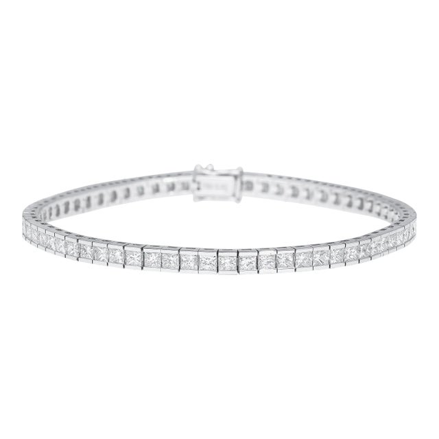 4.7 Carat Princess Cut Diamond Half Bezel Tennis Bracelet in 18K White Gold 7" For Sale