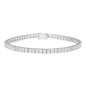 4.7 Carat Princess Cut Diamond Half Bezel Tennis Bracelet in 18K White Gold 7"