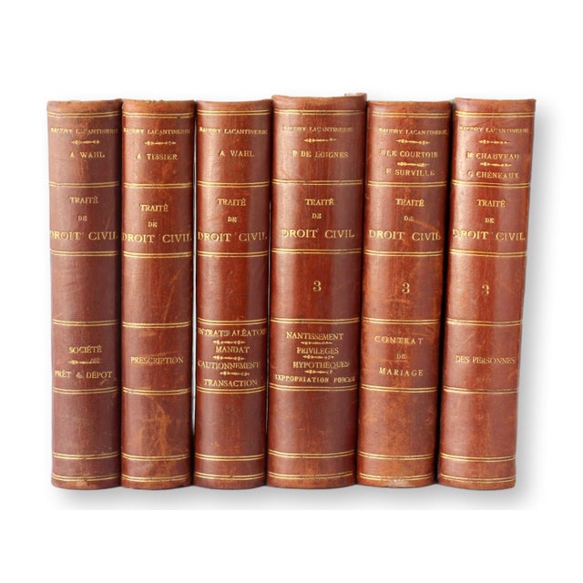 This elegant 6-volume set of "Traité de Droit Civil" (Treatise on Civil Law) was published in 1895 and authored by Baudry-...