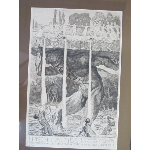German printmaker, painter, and sculptor Max Klinger 1912 lithograph poster, Ehrenurkunde. Signed and dated at lower...