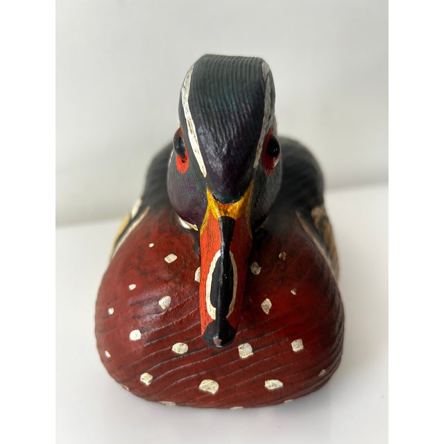 Hand Carved and Hand Painted Wooden Male Drake Decoy Signed Jim Gibbs 1980's For Sale - Image 4 of 10