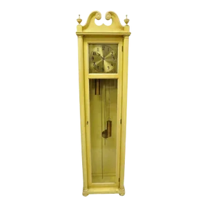 Antique Colonial Mfg Co Beige Painted Tall Case Federal Style Grandfather Clock