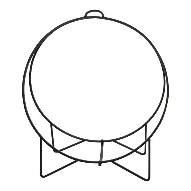 Large Circular Mid Century Wrought Iron Log Holder For Sale