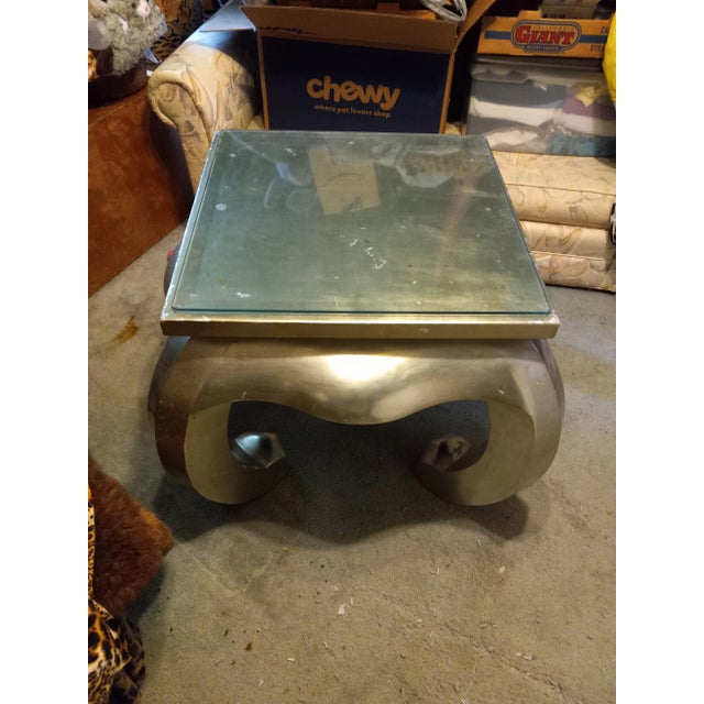 1990s 1990s Vintage Contemporary Silver Table With Glass Top For Sale - Image 5 of 8