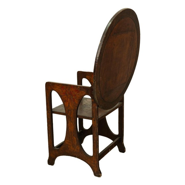 Antique Folk Art Poker Work Arts & Crafts Monks Bench Table Chair New York 1900 For Sale - Image 13 of 15