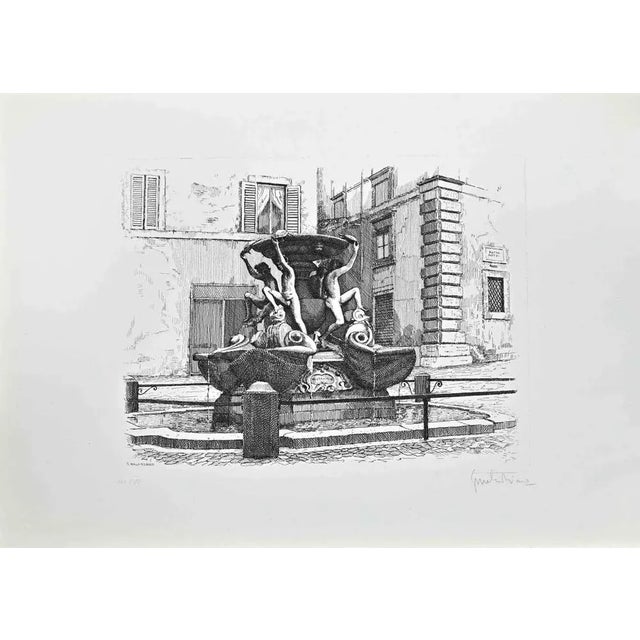 Modern Giuseppe Malandrino, Fountain of the Turtles, Etching, 1970s For Sale - Image 3 of 3