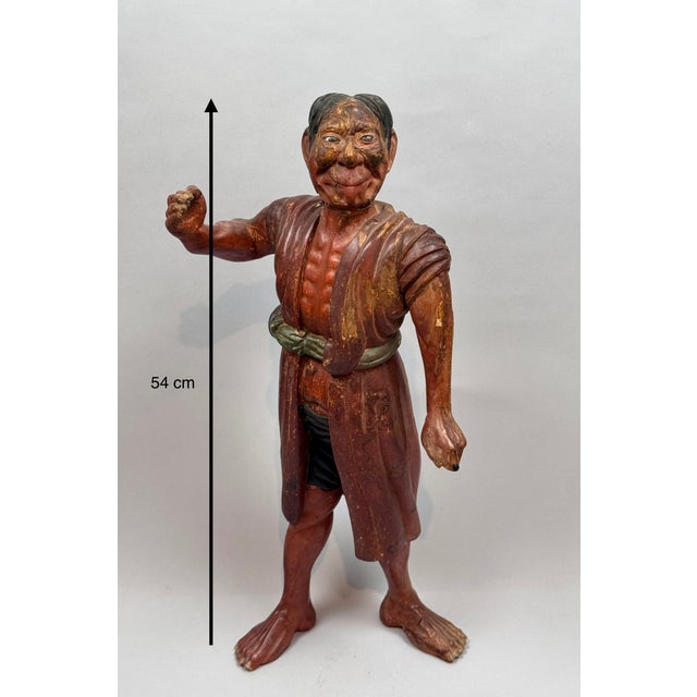 Japanese folk art statue in lacquered and polychrome wood with sulphide eyes. Japanese folk art, Edo/Meiji period This...