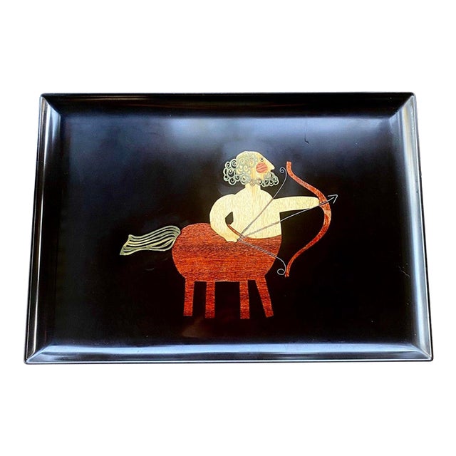 Zodiac Archer | Sagittarius Centaur Tray Vintage Couroc of Monterey | Mid-Century California Art For Sale