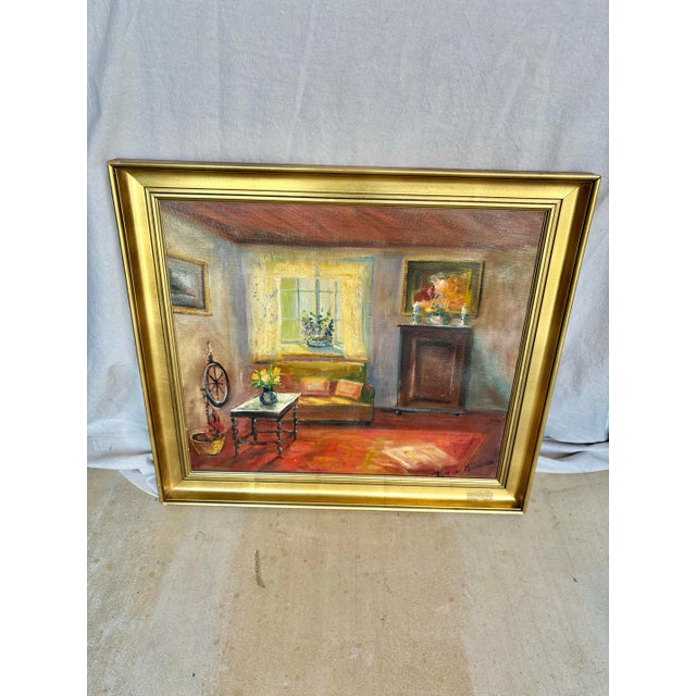 Red Early 20th Century Interior Painting Oil on Canvas For Sale - Image 8 of 12