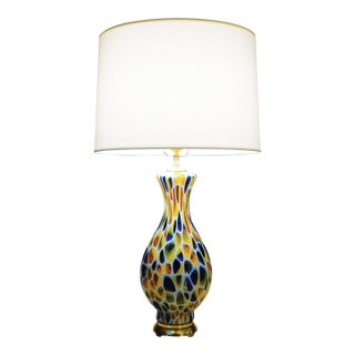 1960s Rarest Murano Millefiori Mosaic Blown Glass Barovier Toso Italy Art Glass Brass Table Lamp For Sale