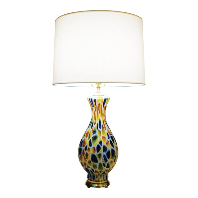 1960s Rarest Murano Millefiori Mosaic Blown Glass Barovier Toso Italy Art Glass Brass Table Lamp For Sale