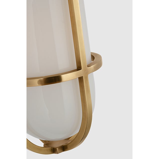 Metal Chapman & Myers for Visual Comfort Signature Gracie Tall Bracketed Sconce in Antique-Burnished Brass with White Glass For Sale - Image 7 of 10