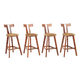 Mid-Century Modern Leopard Print Upholstered Stools, 4 For Sale