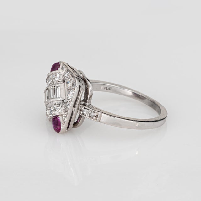 1920s Vintage Art Deco Diamond Ruby Square Ring Sz 7.25 Platinum Jewelry 1920s For Sale - Image 5 of 7