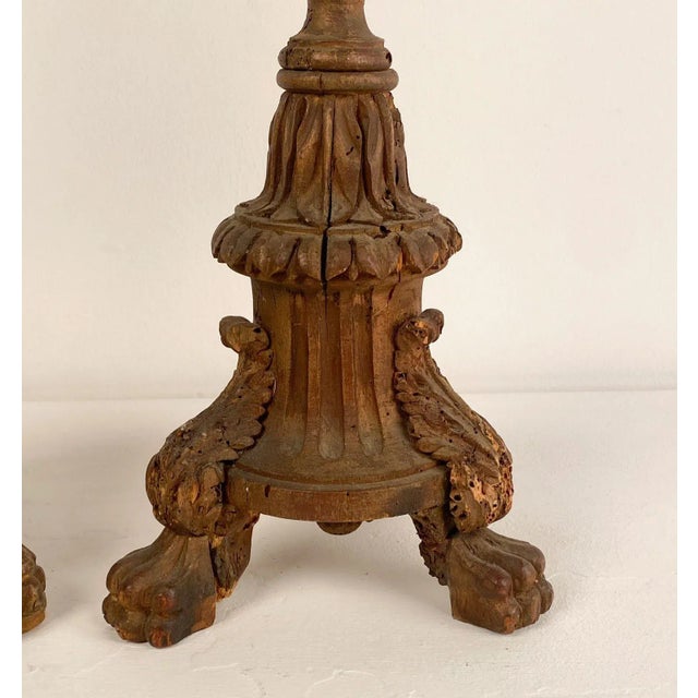 Late 19th Century Pair of Italian Candlesticks, Carved Wood With Gilding, Circa 1880 For Sale - Image 5 of 10
