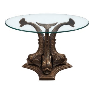 Vintage Sculptural Dolphin Dining Table With Glass Top – Bronze-Tone Finish For Sale
