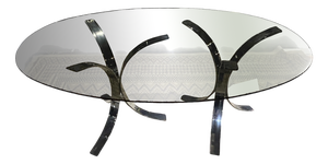 Vintage Oval Table in Chrome and Smoked Glass, 1970