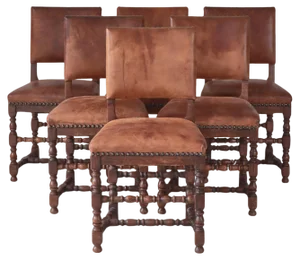 Danish Cabinetmaker Patinated Leather & Oakwood Dining Chairs, 1940s, Set of 6