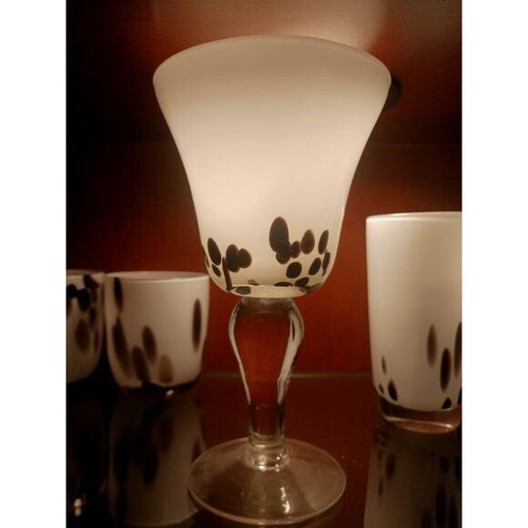 Contemporary Vintage Murano Martini Drinking Glass Handblown White Brown Spots Art Deco Bar For Sale - Image 3 of 10