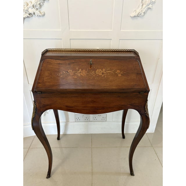 Antique Victorian French Rosewood Marquetry Inlaid Bureau, 1860s For Sale - Image 14 of 14
