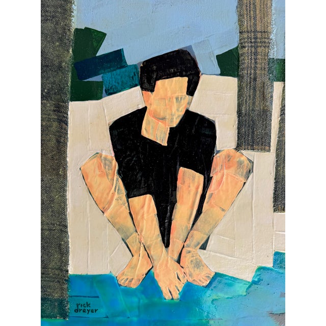 Mid-Century Modern Vintage Seaside Beach Scene Mixed Media Painting, by Rick Bryer For Sale - Image 3 of 8