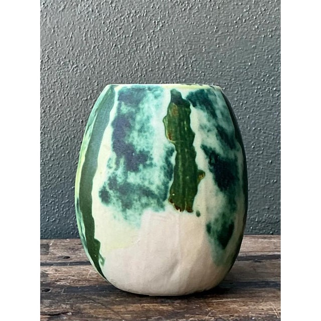 Vintage Green Abstract Ceramic Vase For Sale - Image 10 of 12