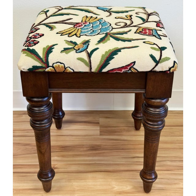 Brown Newly Upholstered Vintage Bombay Company Turned Wood Stool For Sale - Image 8 of 11