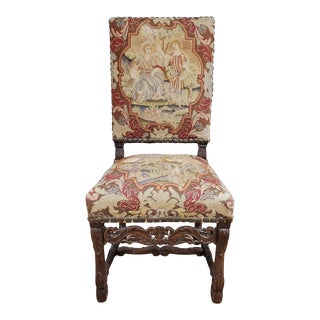 17th Century French Provincial Louis XIII Period Walnut & Needlepoint Side Chair For Sale