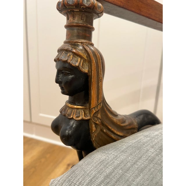 Ebony Antique Neoclassical Egyptian Revival Armchair W/ Carved Sphinx Supports, Italian For Sale - Image 8 of 12