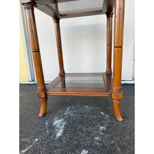 Three-Tier Faux Bamboo & Smoke Glass Etagere Shelf For Sale - Image 4 of 6