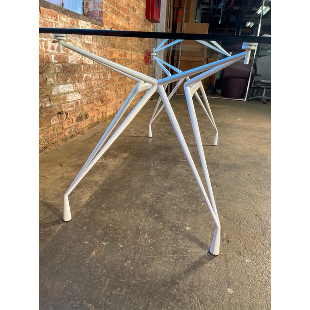 Vintage Glass Dining Table With White Painted Steel Spider Base For Sale - Image 4 of 7