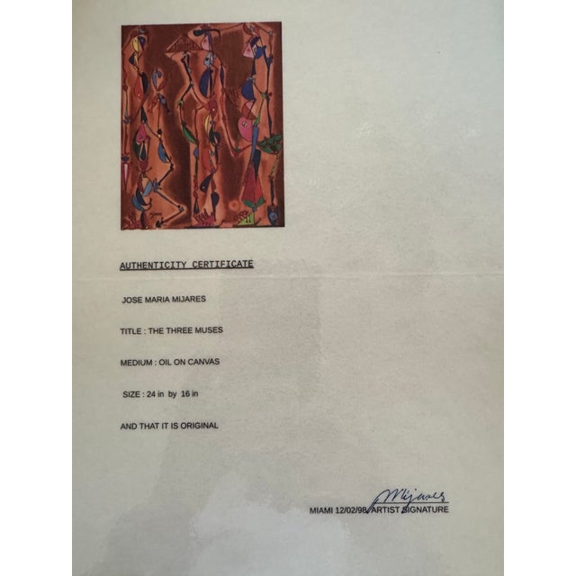 1990s 1990s Jose Maria Mijares - Oil on Canvas - Coa - 20 1 2" W X 26 1/2" H - (1921 - 2004), Framed For Sale - Image 5 of 5