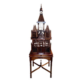 Monumental Victorian Gothic Revival Mahogany Bird Cage on Stand. England 19th C. For Sale