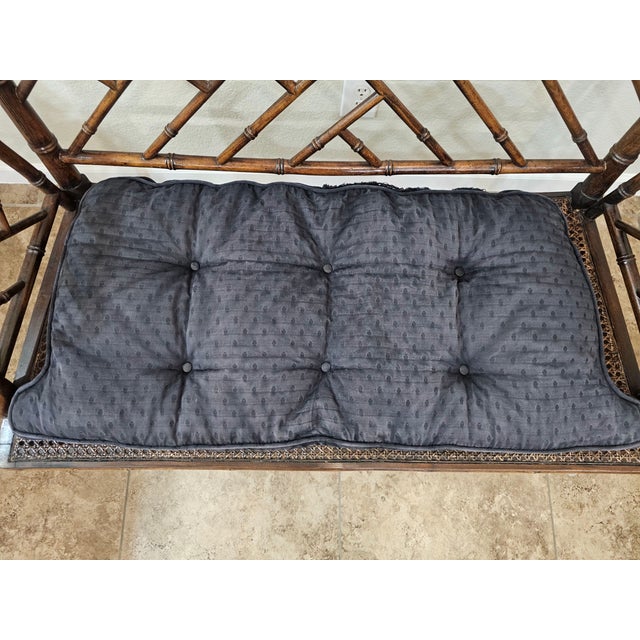 Brown Mid 20th Century Chinese Chippendale Faux Bamboo Bench For Sale - Image 8 of 8
