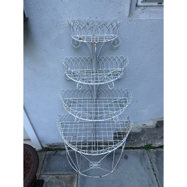 Antique Victorian Four-Tier Painted Wirework Demilune Garden Plant Stand, C. 1900 For Sale - Image 15 of 16