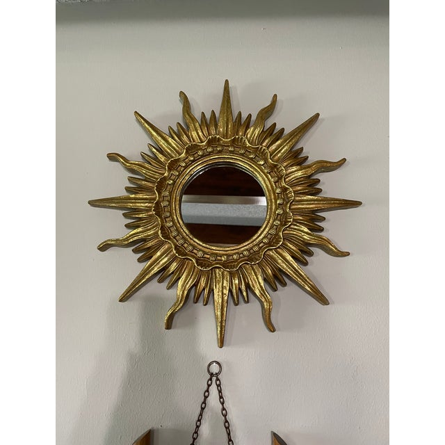 Vintage 16.5" French Style Gilded Resin Sunburst Wall Mirror For Sale - Image 14 of 16