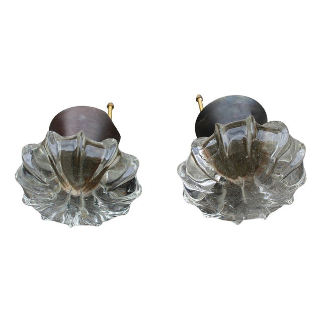 Italian Murano and Brass Knob Handles from Seguso, 1950, Set of 2 For Sale