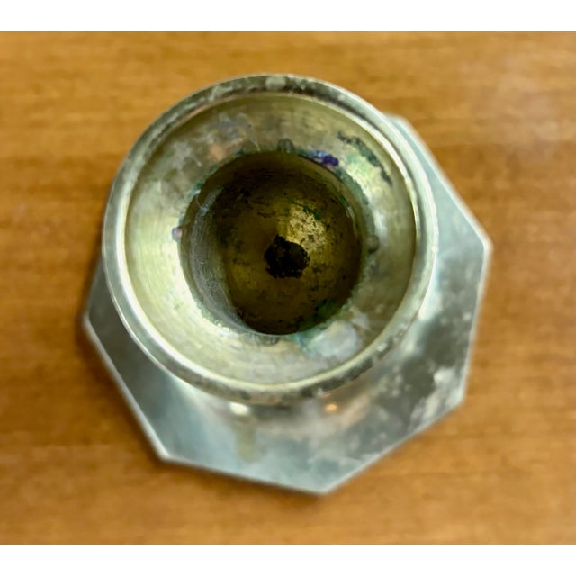 Traditional Vintage Brass Octagon Base Candlestick Holder For Sale - Image 3 of 6