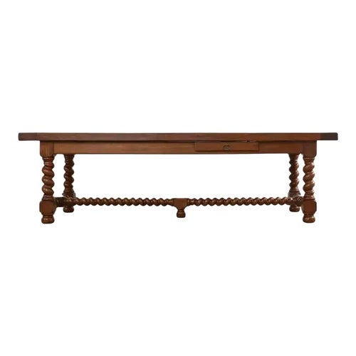 French Louis XIII Style Oak Barley Twist Trestle Dining Table