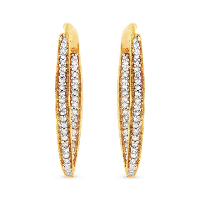 10K Yellow Gold 1/2 Cttw Round-Cut Diamond Modern Hoop Earrings (I-J Color, I2-I3 Clarity) For Sale - Image 4 of 6