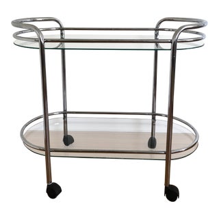 1980s Art Deco Revival Chrome Bar Cart For Sale