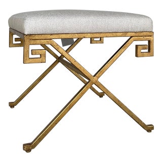 Currey & Company Modern Gold Leaf Greek Key Circe Ottoman For Sale
