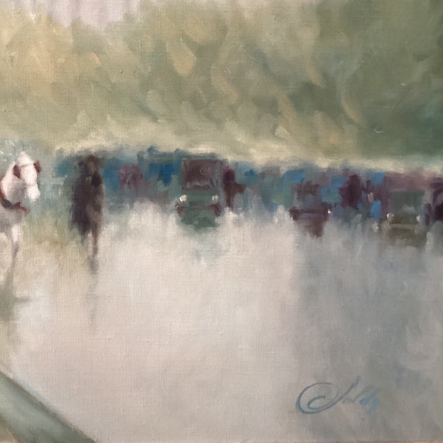 Cornflower Blue Vintage Impressionist Oil Painting on Canvas “ Paris Streets“ Signed Framed For Sale - Image 8 of 12