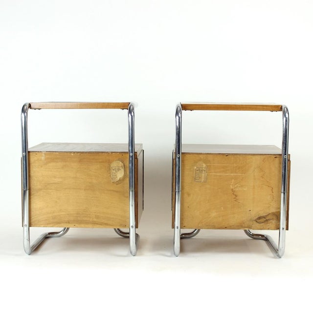 Wood Bedside Tables in Chrome & Walnut by Vichr & Spol for Kovona, Former Czechoslovakia, 1950s, Set of 2 For Sale - Image 7 of 17