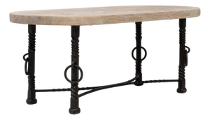 20th Century French Wrought Iron Coffee Table With Oak Top