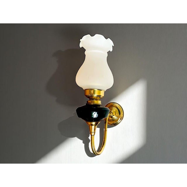 Art Nouveau Style Brass Wall Sconce with Frosted Glass Tulip Lampshade, 1960s For Sale - Image 3 of 9