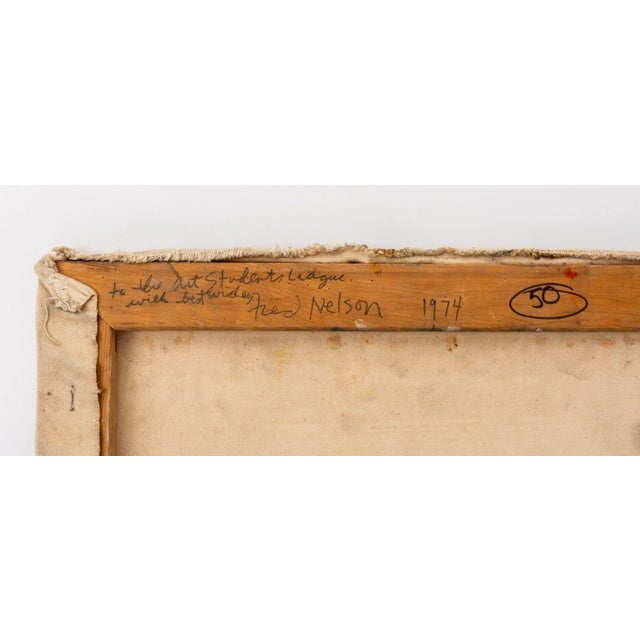 1970s Fred Nelson Seated Woman Oil on Canvas, 1973 For Sale - Image 5 of 5